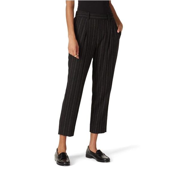 Vince. Womens Black Flannel Stripe Wool Blend Pants High Waisted Cropped Size M - Picture 14 of 14